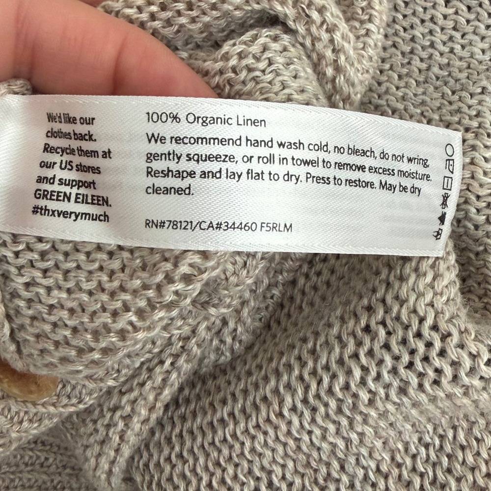 Eileen Fisher Organic Linen Cardigan L Oatmeal Open Knit Coastal Minimalist - Picture 5 of 12